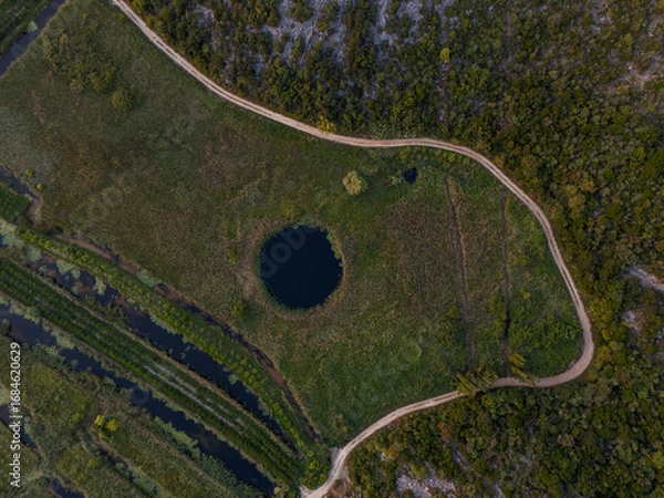 Obraz  Aerial view of the Neretva delta valley river near Ploce, South Dalmatia, Croatia. 