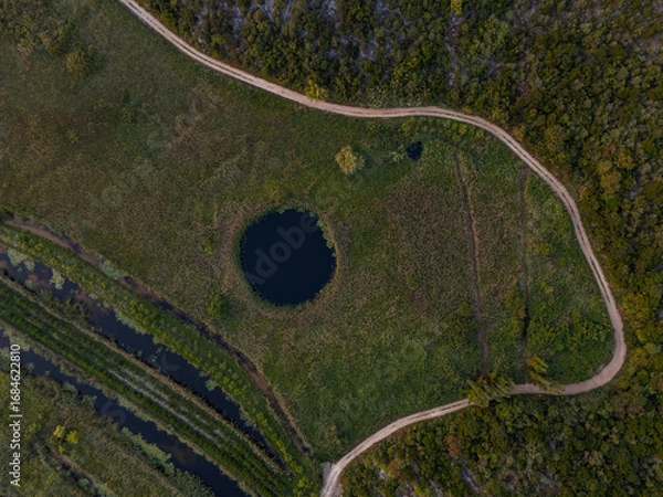 Fototapeta  Aerial view of the Neretva delta valley river near Ploce, South Dalmatia, Croatia. 