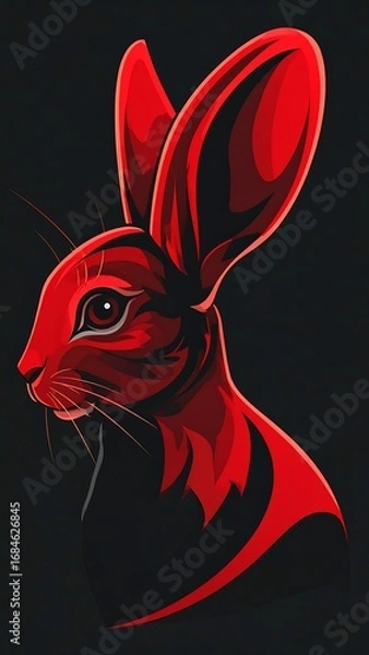Fototapeta A vibrant, stylized illustration of a rabbit's head, bold red hues against a dark background, conveying a sense of intensity and drama.