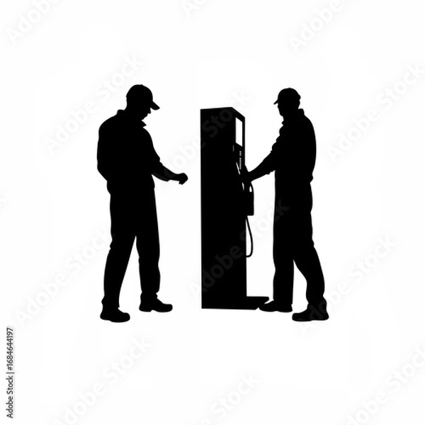 Fototapeta Silhouette of a worker operating a cnc machine with a control button