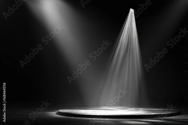 Fototapeta Artistic performance stage lit with dramatic background lighting showcasing an empty circular platform ready for the next act in a theater setting