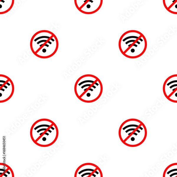 Fototapeta Red and black no wifi symbols creating a repeating pattern on white background