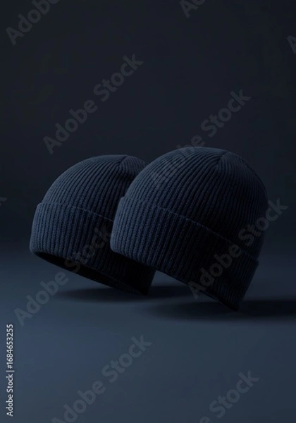 Obraz 深藍のニット帽、静謐な空間