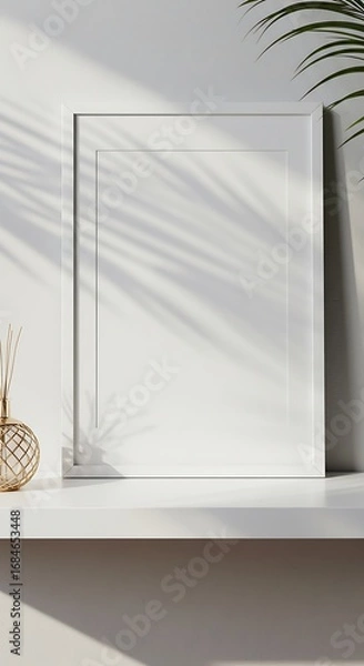 Obraz 光と影の静物画 白い額縁と植物の影