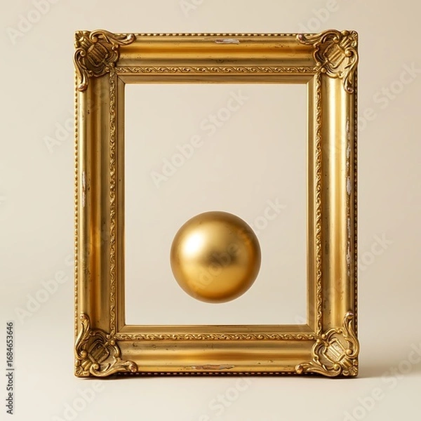 Obraz 黄金の球体と華麗な額縁：静寂の美