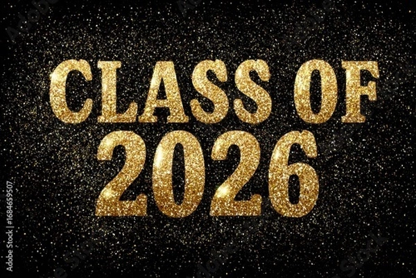 Fototapeta Celebration of achievements with glittering gold Class of text for the graduating class of 2026 at a memorable graduation ceremony