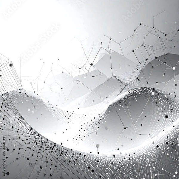 Fototapeta Abstract grayscale illustration of interconnected lines and points creating a dynamic, flowing design.