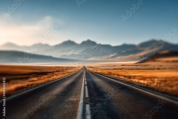 Fototapeta Explore unexplored road journeys across vast landscapes and breathtaking mountain ranges during golden hour
