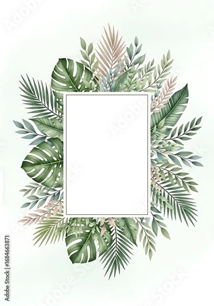 Fototapeta Watercolor Tropical Foliage Frame with Monstera Leaves and Blank Space