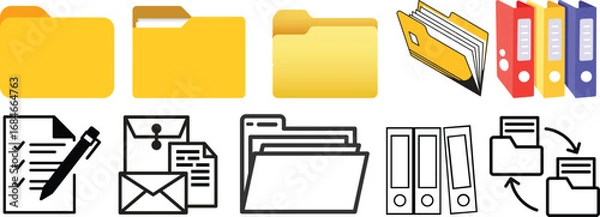 Fototapeta Folder icon set. Documents directory. Desktop icons. My computer PC shortcut signs. System software and devices. New eleven inspired vector illustrations.Document symbol icon for website design.