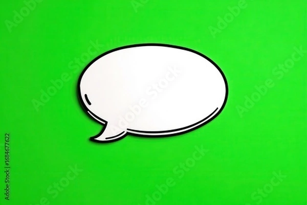 Fototapeta Blank speech bubble on bright green background ready for text input in chat applications or comic illustrations