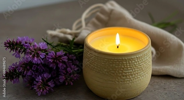 Fototapeta A warm candlelight glow surrounded by soft florals and natural textures—perfect for moments of peace, reflection, and self-care