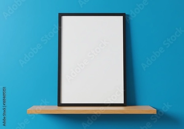 Obraz 青の壁、木棚、黒額縁の静寂