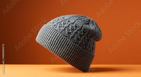 Obraz 深みのある灰色ニット帽、温もりと秋色
