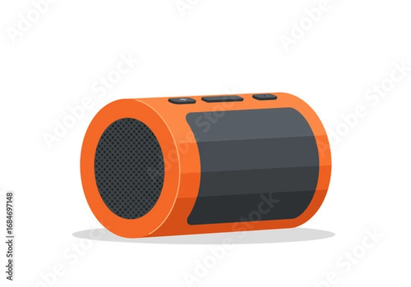 Fototapeta An orange and dark gray portable speaker with button controls is depicted in a cartoonstyle illustration
