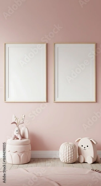 Obraz ピンクの温もりとぬくもり 子供部屋の静寂