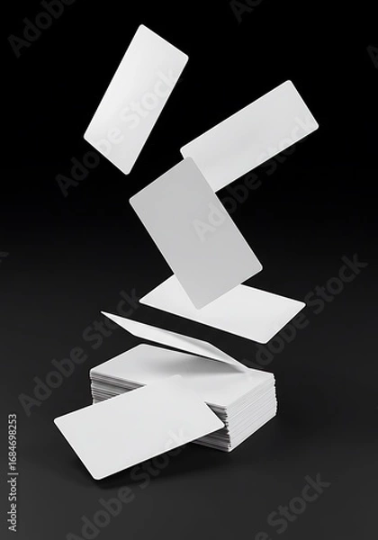 Obraz 黒背景に舞う白カード、質感と深み (Kokku haikei ni mau shiro kādo, shitsu kan to fukami)