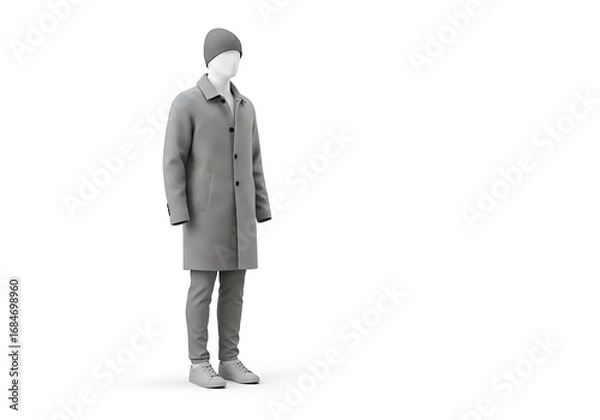 Obraz 静謐な灰色、質感と陰影の３Dモデルコート