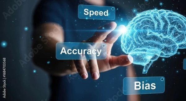 Fototapeta Human hand touching digital brain with speed accuracy bias