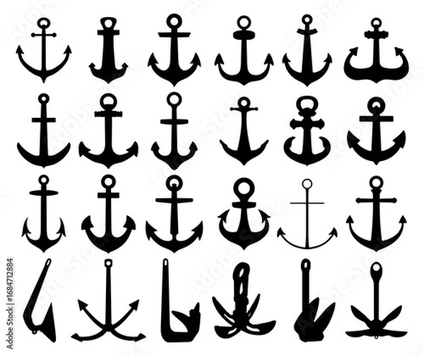 Fototapeta Set of sea anchor silhouettes.
