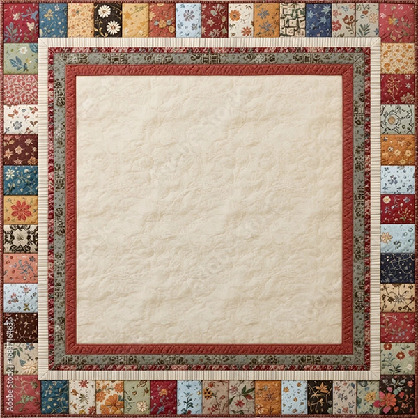 Fototapeta Patchwork Quilt Frame, copy space, rickrack border