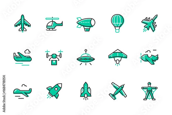 Fototapeta Air transport - set of line design style icons
