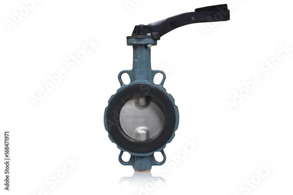 Fototapeta Butterfly valve type used in oil and gas industry isolated on white background.