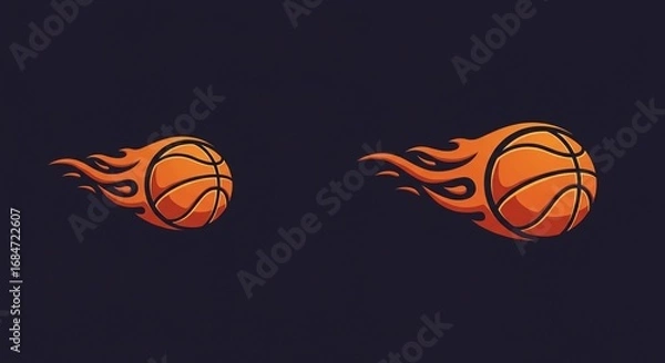 Fototapeta Dynamic flaming basketball soaring through air igniting passion for the game