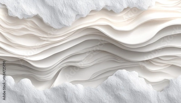 Fototapeta Abstract landscape of flowing, layered, white and cream forms