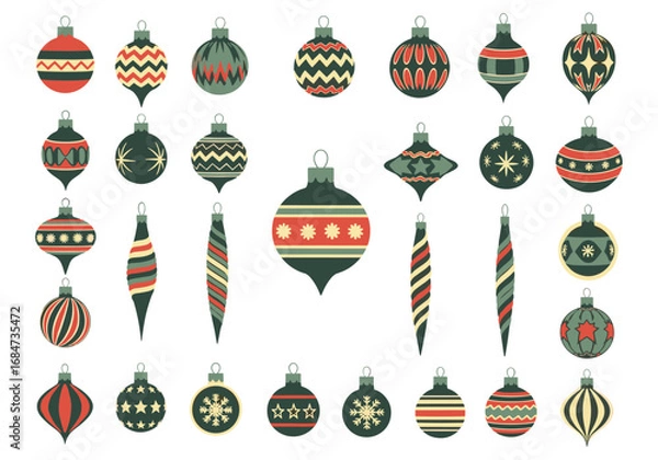 Fototapeta A collection of festive christmas ornaments in various shapes and festive patterns perfect for holiday decoration