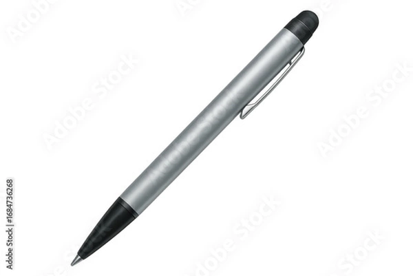 Fototapeta Silver ballpoint pen with stylus tip on transparent background