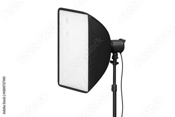 Fototapeta Studio flash with softbox emitting light on transparent background