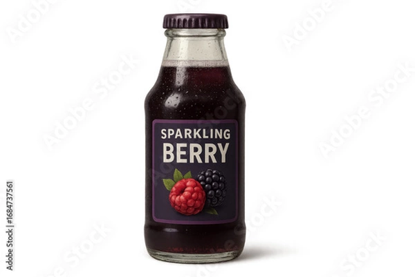 Fototapeta Sparkling berry juice in glass bottle with transparent background