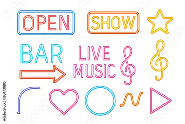 Fototapeta Neon signs with transparent background for bar and live music show