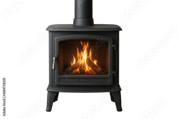 Fototapeta Burning fireplace with transparent background providing warmth and comfort