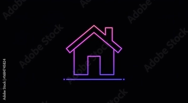 Fototapeta Modern neon house icon with vibrant gradient glow on dark background, symbolizing home and digital connectivity