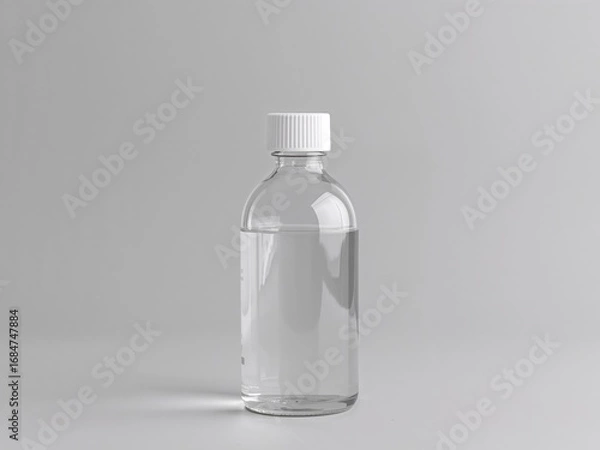 Fototapeta Transparent Glass Bottle with White Cap on a White Background, Simple Product Shot.