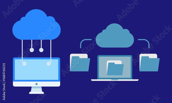 Obraz Cloud Data Storage and Transfer with Laptop – Cloud Computing Vector