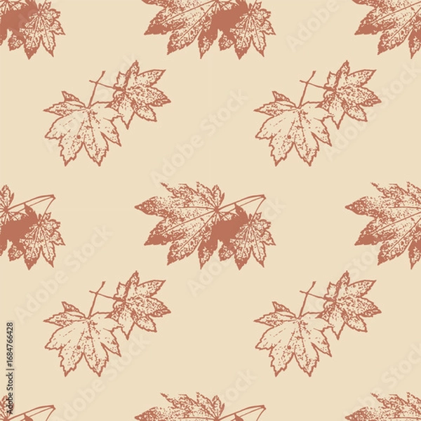 Fototapeta Vintage seamless pattern with Maple Leaves. Sketch style illustration. Perfect For Eco Decor, Seasonal Design And Crafts. Warm Earthy Tones