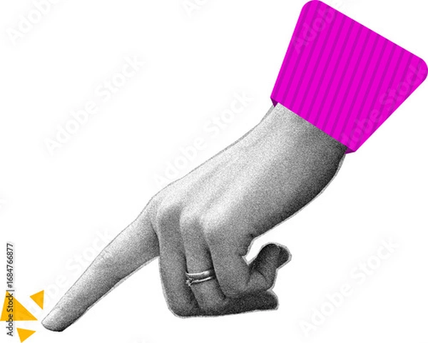 Obraz Digital collage modern art. Hand reaching out, pointing