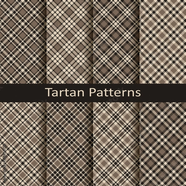 Fototapeta set of ten gingham and tartan seamless vector monochrome patterns. design for clothing, packaging, covers