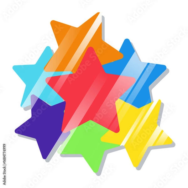 Fototapeta Set of multicolored stars with effects on white background vector image