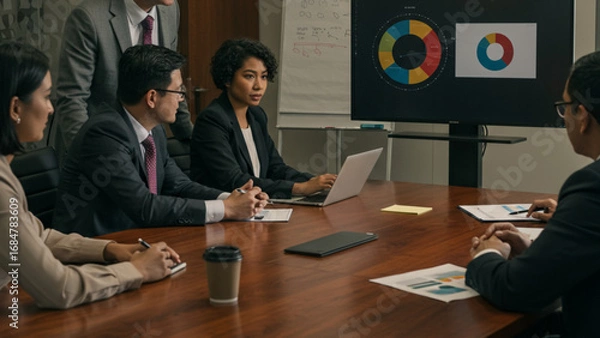 Fototapeta Diverse Business Professionals Collaborating in a Data-Driven Meeting