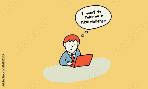 Obraz 退屈なルーチンワークをしながら、新しい挑戦機会が欲しいと悩むビジネスマンのイラスト