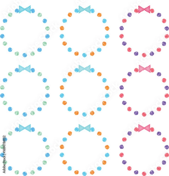 Fototapeta カラフルな水彩風のリボンと丸の円形フレームセット・ポップ