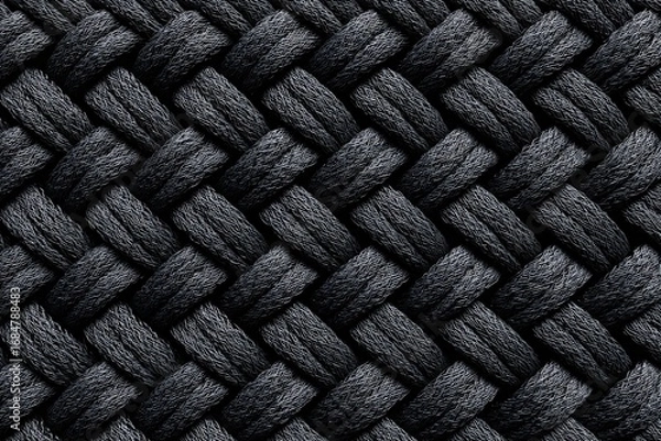 Fototapeta Black braided rope texture, abstract dark background pattern concept
