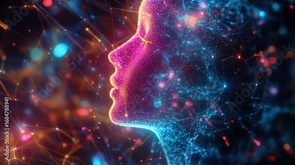 Fototapeta Human Consciousness Merging with Artificial Intelligence.