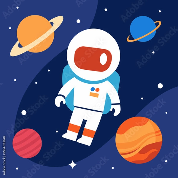 Fototapeta Cartoon astronaut floating station vector illustration