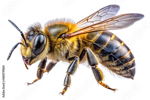 Fototapeta bee isolated on white. bee on white background. a stunning bumblebee is flying isolated on transparant