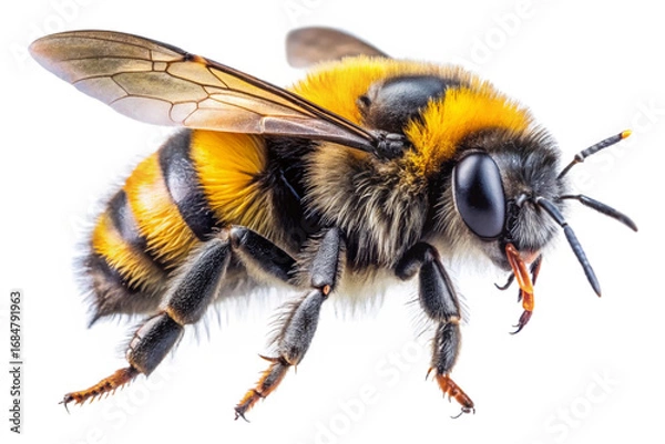 Fototapeta bee isolated on white. bee on white background. a stunning bumblebee is flying isolated on transparant